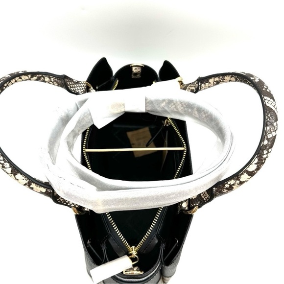 Michael Kors Reed Large Leather Belted Satchel Crossbody Bag Black Snakeskin - Picture 11 of 13